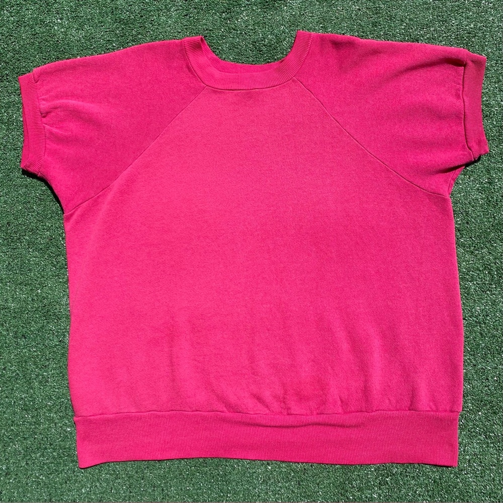 Vintage 80’s Pink Raglan Blank Short Sleeve Sweatshirt Men’s Size Large